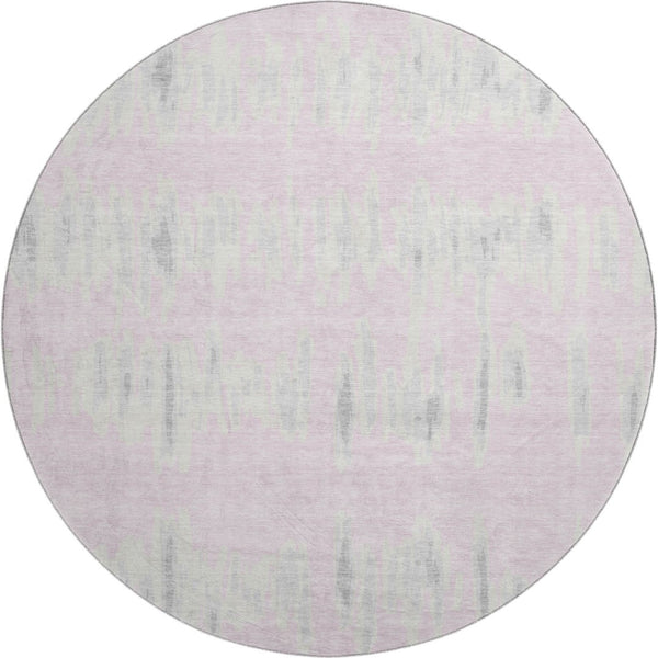 HomeRoots 8' Pink and Beige Striped Washable Round Rug - UV Protected, Stain-Resistant, Ideal for High Traffic Areas 671993