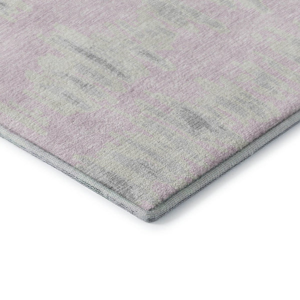 HomeRoots 8' Pink and Beige Striped Washable Round Rug - UV Protected, Stain-Resistant, Ideal for High Traffic Areas 671993