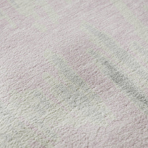 HomeRoots 8' Pink and Beige Striped Washable Round Rug - UV Protected, Stain-Resistant, Ideal for High Traffic Areas 671993