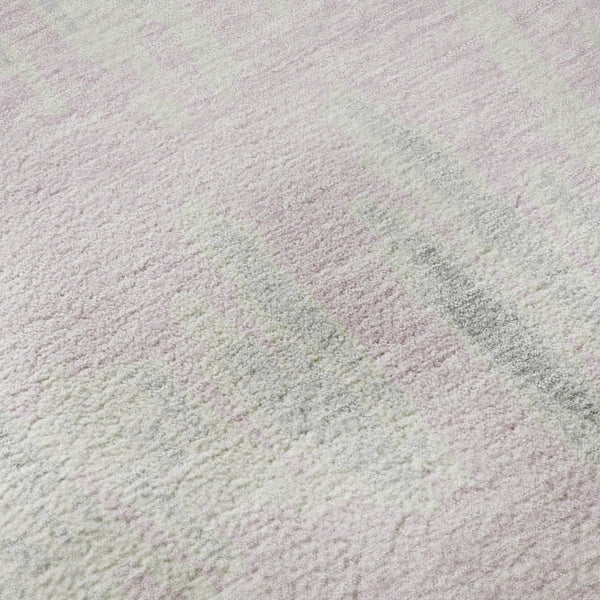 HomeRoots 8' Pink and Beige Striped Washable Round Rug - UV Protected, Stain-Resistant, Ideal for High Traffic Areas 671993