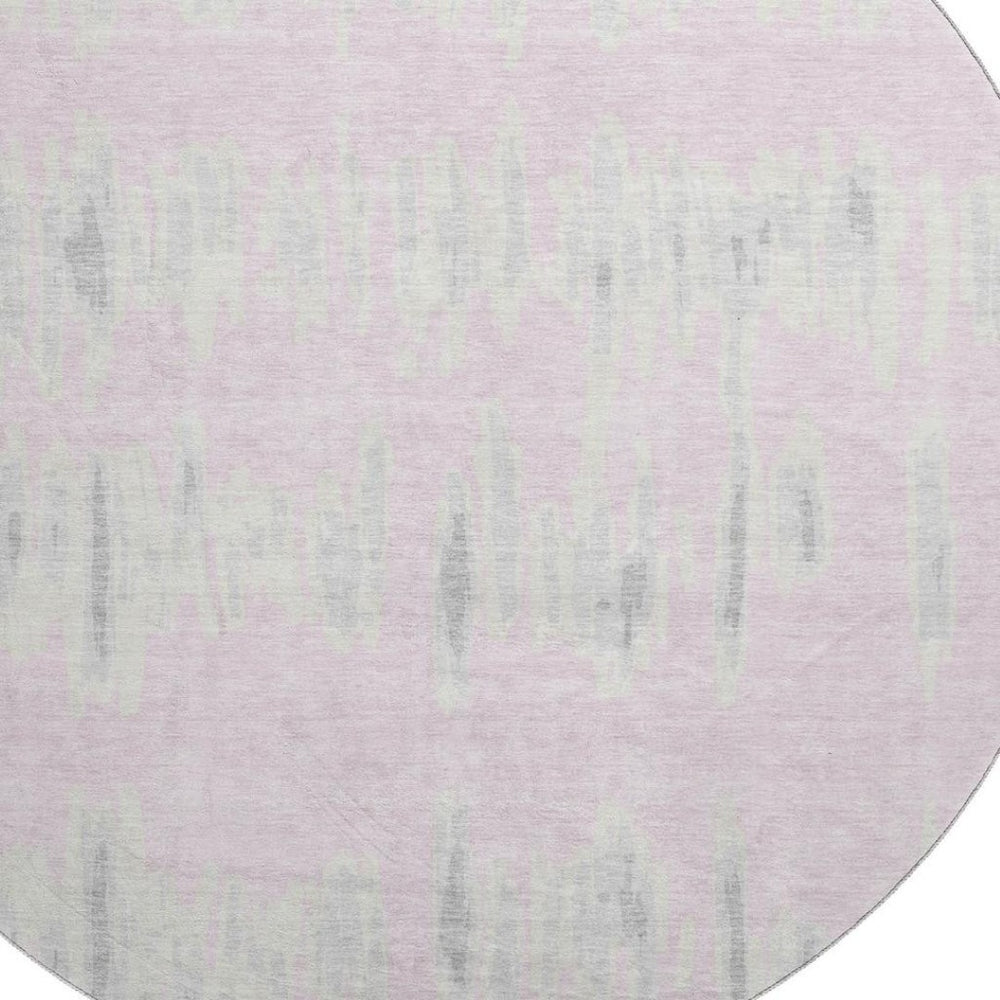 HomeRoots 8' Pink and Beige Striped Washable Round Rug - UV Protected, Stain-Resistant, Ideal for High Traffic Areas 671993