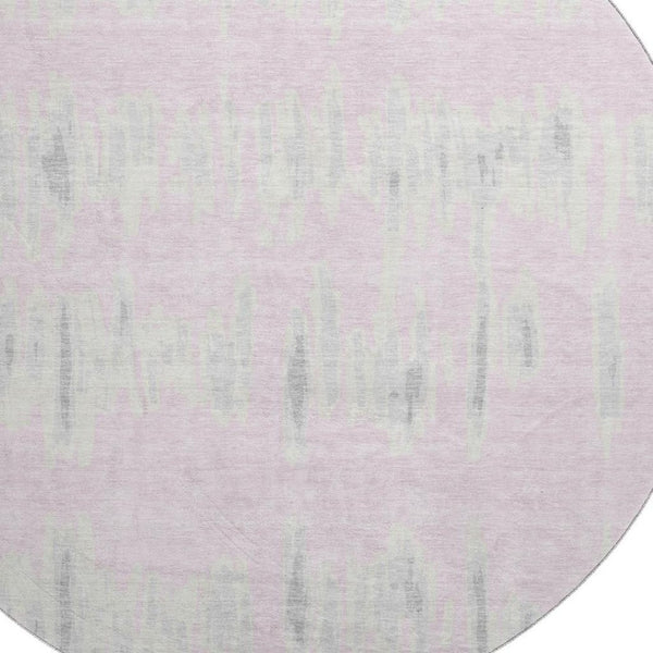 HomeRoots 8' Pink and Beige Striped Washable Round Rug - UV Protected, Stain-Resistant, Ideal for High Traffic Areas 671993