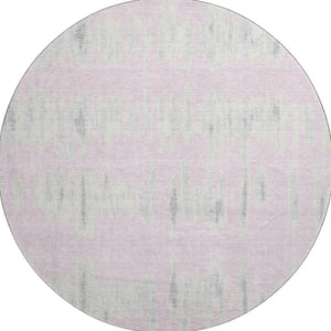 HomeRoots 8' Pink and Beige Striped Washable Round Rug - UV Protected, Stain-Resistant, Ideal for High Traffic Areas 671993