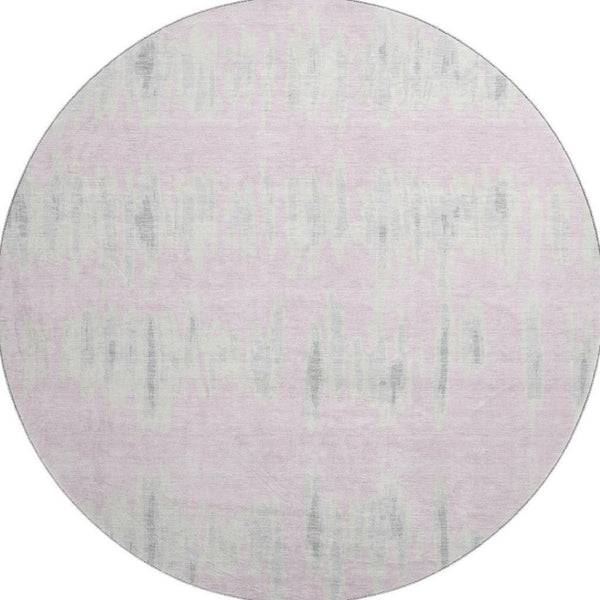 HomeRoots 8' Pink and Beige Striped Washable Round Rug - UV Protected, Stain-Resistant, Ideal for High Traffic Areas 671993