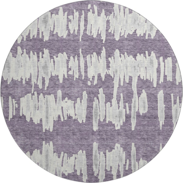 HomeRoots 8' Striped Round Rug in Purple & Beige - Washable, UV-Protected, Family-Friendly, Durable Design 671999