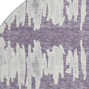 HomeRoots 8' Striped Round Rug in Purple & Beige - Washable, UV-Protected, Family-Friendly, Durable Design 671999