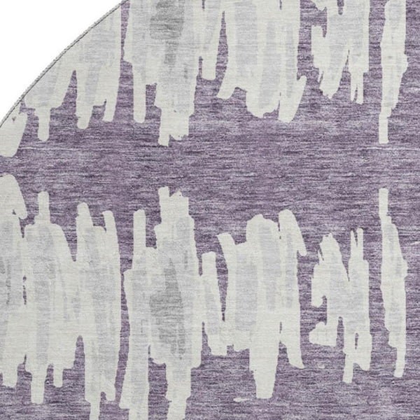 HomeRoots 8' Striped Round Rug in Purple & Beige - Washable, UV-Protected, Family-Friendly, Durable Design 671999