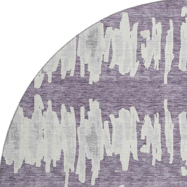 HomeRoots 8' Striped Round Rug in Purple & Beige - Washable, UV-Protected, Family-Friendly, Durable Design 671999