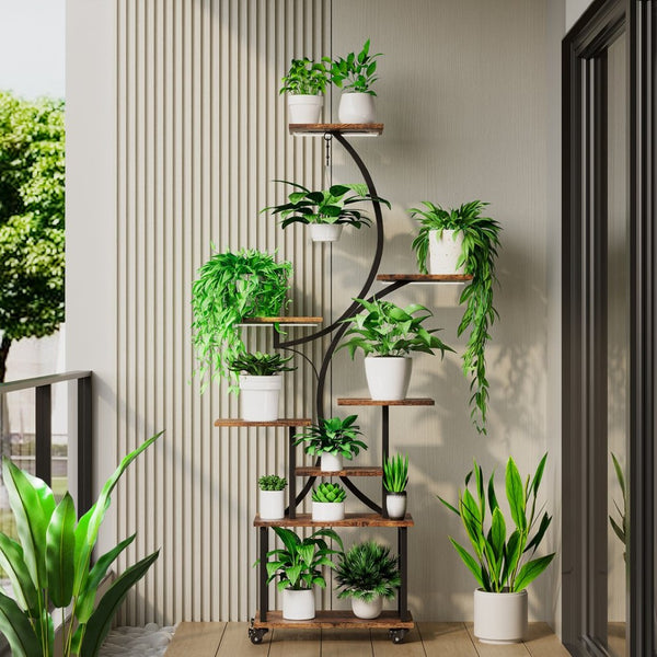 English Elm Plant Stand Indoor With Integrated Grow Lights, 62" Tall 8-Tier Mobile Plant Shelf For Any Room T3210P356960-GIGA