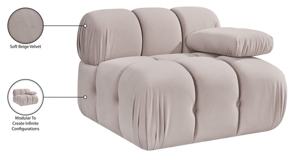 Meridian Furniture Orin Modular Lounge Chair Plush Velvet Upholstery with Repositionable Arm for Living Rooms Beige 671Beige-Chair