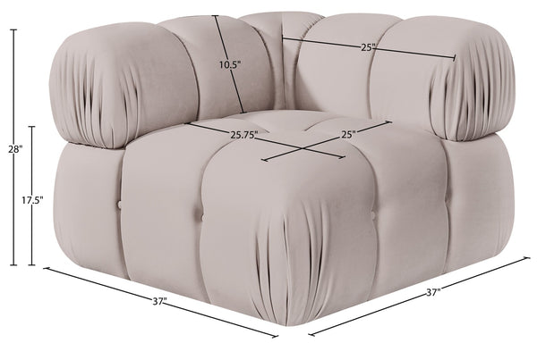 Meridian Furniture Orin Modular Corner Lounge Chair Plush Performance Velvet with Locking Latches for Sectional Use Beige 671Beige-Corner