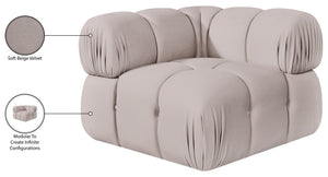 Meridian Furniture Orin Modular Corner Lounge Chair Plush Performance Velvet with Locking Latches for Sectional Use Beige 671Beige-Corner