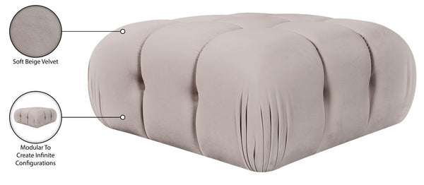 Meridian Furniture Orin Velvet Modular Ottoman with Linkable Modules and Stain Resistant Fabric for Living Rooms Beige 671Beige-Ott