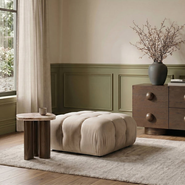 Meridian Furniture Orin Velvet Modular Ottoman with Linkable Modules and Stain Resistant Fabric for Living Rooms Beige 671Beige-Ott