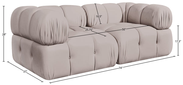 Meridian Furniture Orin Two Piece Modular Sofa Plush Velvet Performance Fabric Low Profile Living Room 671Beige-S2A