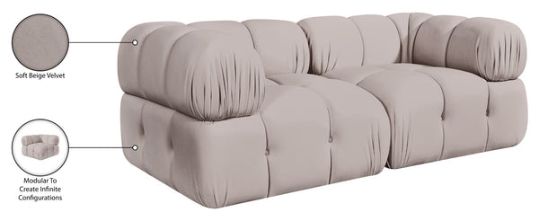 Meridian Furniture Orin Two Piece Modular Sofa Plush Velvet Performance Fabric Low Profile Living Room 671Beige-S2A