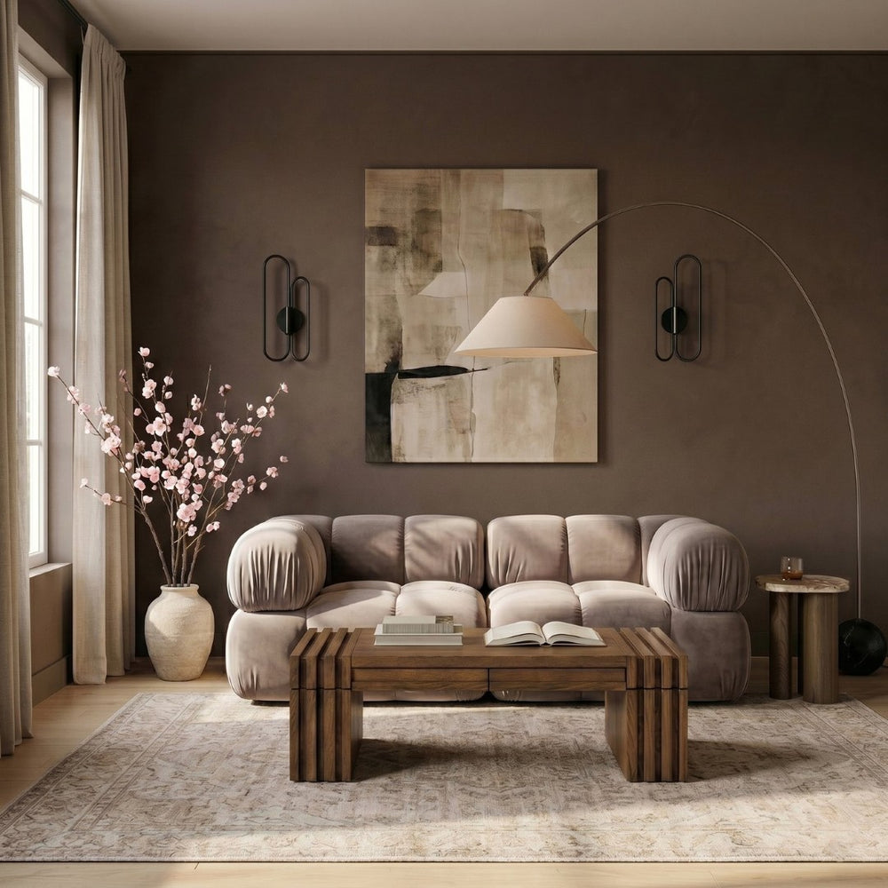 Meridian Furniture Orin Two Piece Modular Sofa Plush Velvet Performance Fabric Low Profile Living Room 671Beige-S2A