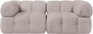 Meridian Furniture Orin Two Piece Modular Sofa Plush Velvet Performance Fabric Low Profile Living Room 671Beige-S2A