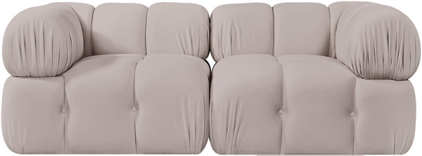 Meridian Furniture Orin Two Piece Modular Sofa Plush Velvet Performance Fabric Low Profile Living Room 671Beige-S2A