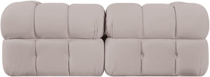 Meridian Furniture Orin Two Piece Modular Sofa Plush Velvet Performance Fabric Low Profile Living Room 671Beige-S2A