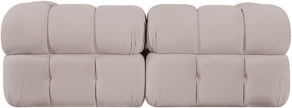 Meridian Furniture Orin Two Piece Modular Sofa Plush Velvet Performance Fabric Low Profile Living Room 671Beige-S2A