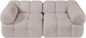 Meridian Furniture Orin Two Piece Modular Sofa Plush Velvet Performance Fabric Low Profile Living Room 671Beige-S2A