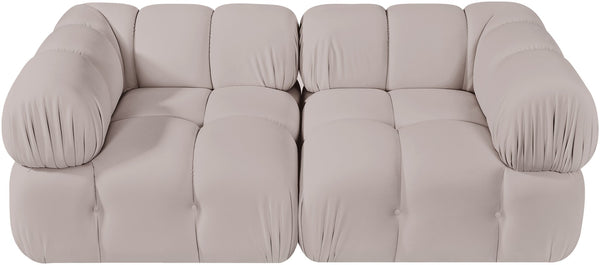 Meridian Furniture Orin Two Piece Modular Sofa Plush Velvet Performance Fabric Low Profile Living Room 671Beige-S2A