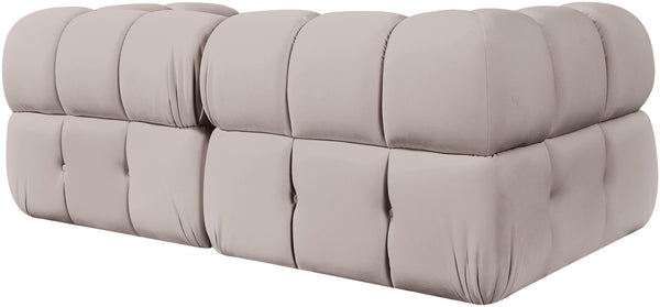 Meridian Furniture Orin Two Piece Modular Sofa Plush Velvet Performance Fabric Low Profile Living Room 671Beige-S2A