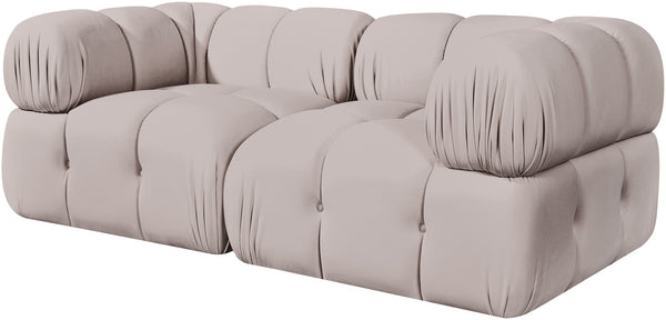 Meridian Furniture Orin Two Piece Modular Sofa Plush Velvet Performance Fabric Low Profile Living Room 671Beige-S2A