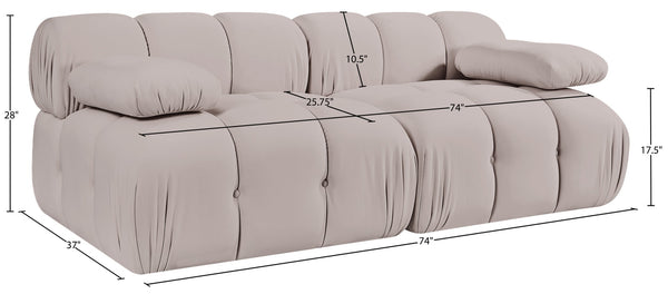 Meridian Furniture Orin Two Piece Modular Sofa with Stain Resistant Beige Velvet for Modern Living Rooms 671Beige-S2B