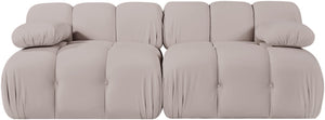 Meridian Furniture Orin Two Piece Modular Sofa with Stain Resistant Beige Velvet for Modern Living Rooms 671Beige-S2B