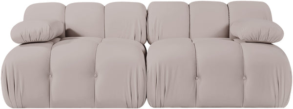 Meridian Furniture Orin Two Piece Modular Sofa with Stain Resistant Beige Velvet for Modern Living Rooms 671Beige-S2B