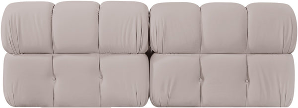 Meridian Furniture Orin Two Piece Modular Sofa with Stain Resistant Beige Velvet for Modern Living Rooms 671Beige-S2B