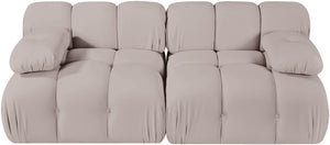 Meridian Furniture Orin Two Piece Modular Sofa with Stain Resistant Beige Velvet for Modern Living Rooms 671Beige-S2B