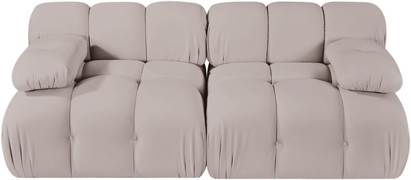 Meridian Furniture Orin Two Piece Modular Sofa with Stain Resistant Beige Velvet for Modern Living Rooms 671Beige-S2B
