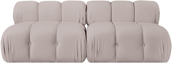 Meridian Furniture Orin Two Piece Modular Sofa with Stain Resistant Beige Velvet for Modern Living Rooms 671Beige-S2B