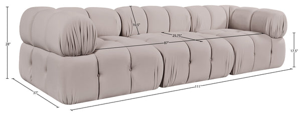 Meridian Furniture Orin Three Piece Modular Sofa in Stain Resistant Beige Velvet for Living Rooms 671Beige-S3A