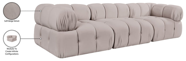 Meridian Furniture Orin Three Piece Modular Sofa in Stain Resistant Beige Velvet for Living Rooms 671Beige-S3A