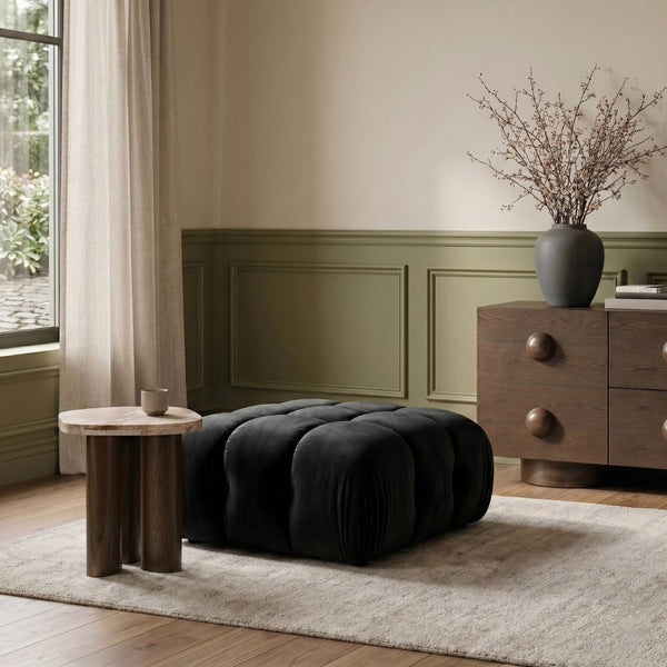 Meridian Furniture Orin Velvet Modular Ottoman with Linkable Modules and Stain Resistant Fabric for Living Rooms Black 671Black-Ott