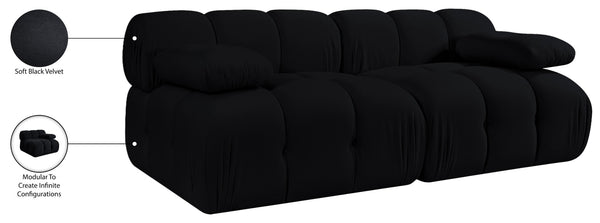 Meridian Furniture Orin Two Piece Modular Sofa in Stain Resistant Black Velvet for Modern Living Rooms 671Black-S2B