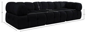 Meridian Furniture Orin Three Piece Modular Sofa in Black Velvet Performance Fabric for Modern Living 671Black-S3A