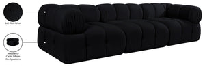 Meridian Furniture Orin Three Piece Modular Sofa in Black Velvet Performance Fabric for Modern Living 671Black-S3A