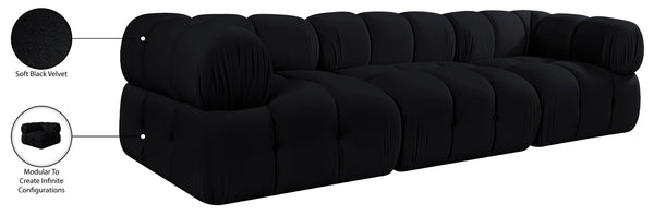Meridian Furniture Orin Three Piece Modular Sofa in Black Velvet Performance Fabric for Modern Living 671Black-S3A