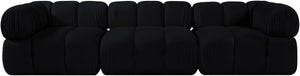 Meridian Furniture Orin Three Piece Modular Sofa in Black Velvet Performance Fabric for Modern Living 671Black-S3A