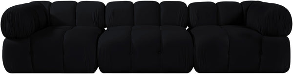 Meridian Furniture Orin Three Piece Modular Sofa in Black Velvet Performance Fabric for Modern Living 671Black-S3A
