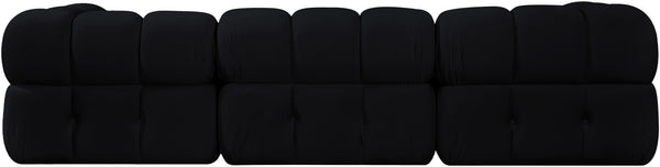 Meridian Furniture Orin Three Piece Modular Sofa in Black Velvet Performance Fabric for Modern Living 671Black-S3A