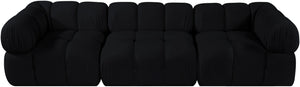Meridian Furniture Orin Three Piece Modular Sofa in Black Velvet Performance Fabric for Modern Living 671Black-S3A