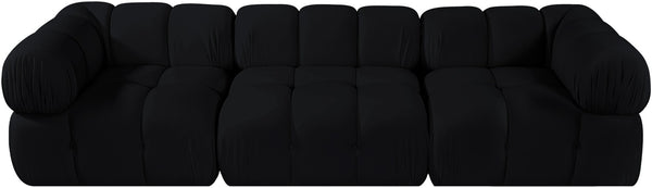 Meridian Furniture Orin Three Piece Modular Sofa in Black Velvet Performance Fabric for Modern Living 671Black-S3A