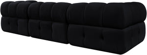 Meridian Furniture Orin Three Piece Modular Sofa in Black Velvet Performance Fabric for Modern Living 671Black-S3A