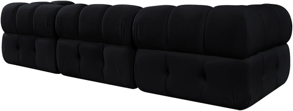 Meridian Furniture Orin Three Piece Modular Sofa in Black Velvet Performance Fabric for Modern Living 671Black-S3A